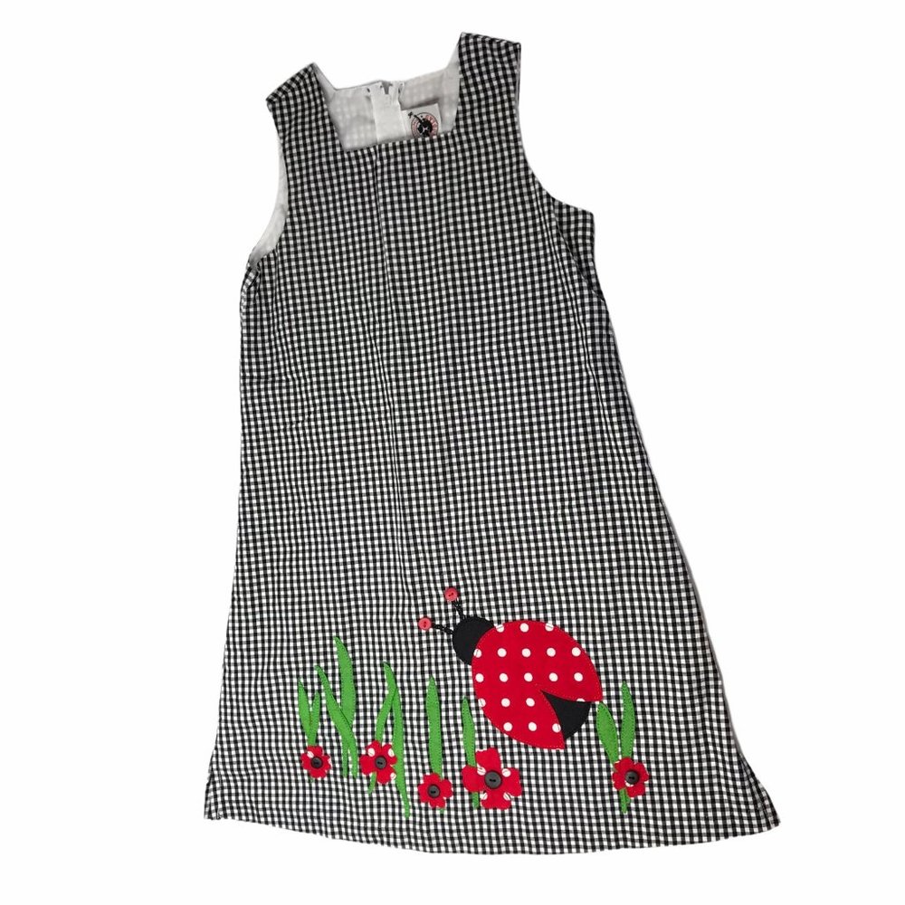 Godlad Girls Dress Black White Gingham Plaid. 6X - Picture 1 of 10